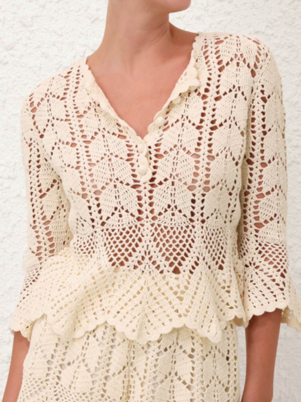 Zimmermann Awaken Lace Crochet Top in Cream